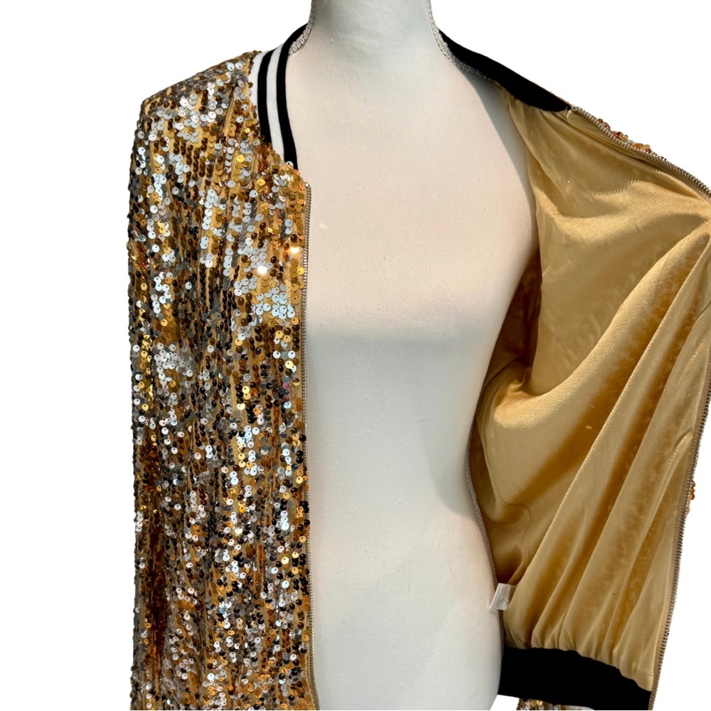 Gold Sequin Bomber Style Jacket | Sporty meets Glam! (XL) - Picture 7 of 16